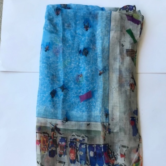 Apt. 9 Blue Scarf NWT Beach Scene  21" W 70" L - Picture 4 of 8